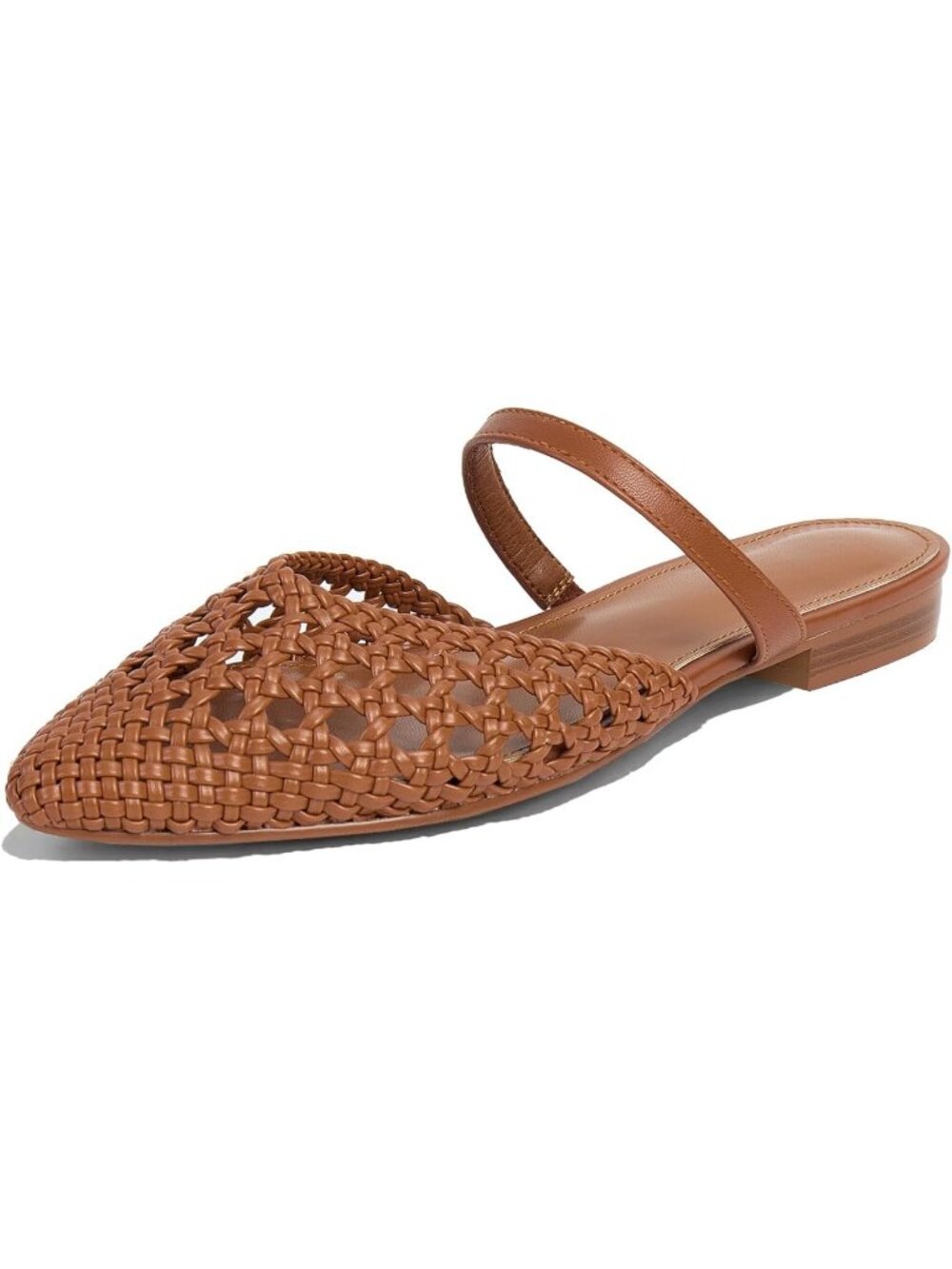 Women's Brown Woven Comfy Raffia Woven Strap Closed Pointed Toe Mule Flat Sandal